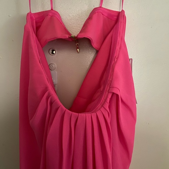 Nicole Miller New York Strapless Soufflé Chiffon Gown. Hot Pink color. - Picture 2 of 6